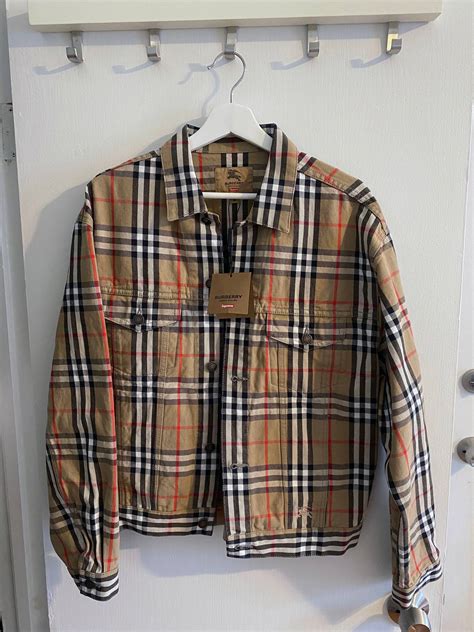 Supreme Burberry Denim Trucker Jacket Beige Men's 